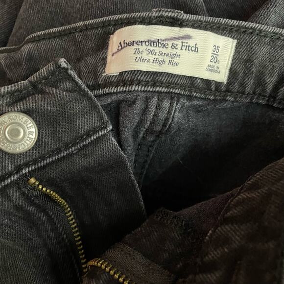 Abercrombie Fitch 90s Straight Ultra High Rise Distressed Black Jeans 35 20 new - Picture 10 of 14